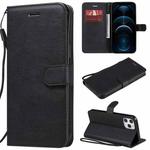 For iPhone 12 Pro Max Solid Color Horizontal Flip Protective Leather Case with Holder & Card Slots & Wallet & Photo Frame & Lanyard(Black)