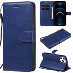 For iPhone 12 Pro Max Solid Color Horizontal Flip Protective Leather Case with Holder & Card Slots & Wallet & Photo Frame & Lanyard(Blue)