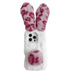 For iPhone 16 Pro Max Leopard Print Plush Rabbit TPU Phone Case(Red)