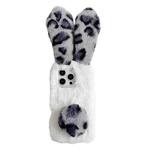 For iPhone 16 Pro Leopard Print Plush Rabbit TPU Phone Case(Grey)