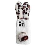 For iPhone 16 Pro Leopard Print Plush Rabbit TPU Phone Case(White)