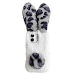 For iPhone 16 Plus Leopard Print Plush Rabbit TPU Phone Case(Grey)