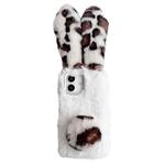 For iPhone 16 Plus Leopard Print Plush Rabbit TPU Phone Case(White)