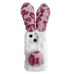 For iPhone 15 Plus Leopard Print Plush Rabbit TPU Phone Case(Red)