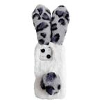 For iPhone 15 Plus Leopard Print Plush Rabbit TPU Phone Case(Grey)