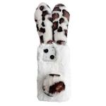 For iPhone 15 Plus Leopard Print Plush Rabbit TPU Phone Case(White)