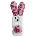 For iPhone 15 Leopard Print Plush Rabbit TPU Phone Case(Red)