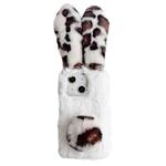 For iPhone 14 Plus Leopard Print Plush Rabbit TPU Phone Case(White)