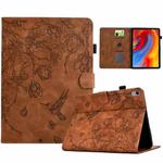 For iPad 10th Gen 10.9 2022 Flowers and Bird Embossed Smart Leather Tablet Case(Brown)