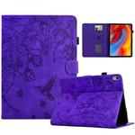 For iPad 10th Gen 10.9 2022 Flowers and Bird Embossed Smart Leather Tablet Case(Purple)