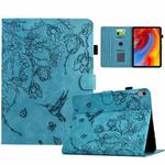 For iPad mini 2024 / mini 6 Flowers and Bird Embossed Smart Leather Tablet Case(Light Blue)