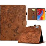 For Lenovo Tab M9 Flowers and Bird Embossed Smart Leather Tablet Case(Brown)