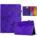 For Lenovo Tab M10 3rd Gen Flowers and Bird Embossed Smart Leather Tablet Case(Purple)