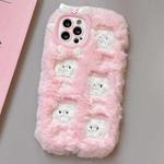 For iPhone 15 Pro Plush Embroidery Full Coverage Phone Case(Pink + White Pig)