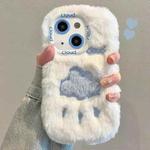 For iPhone 15 Plus Plush Embroidery Full Coverage Phone Case(White + Blue Cloud)