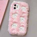 For iPhone 11 Plush Embroidery Full Coverage Phone Case(Pink + White Pig)
