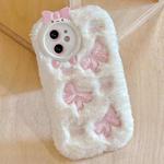 For iPhone 11 Plush Embroidery Full Coverage Phone Case(White + Pink Bow)