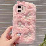For iPhone 11 Plush Embroidery Full Coverage Phone Case(Pink + White Bow)