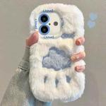 For iPhone 16 Plush Embroidery Full Coverage Phone Case(White + Blue Cloud)