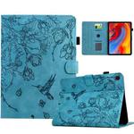 For Samsung Galaxy Tab A8 2022 SM-X200 Flowers and Bird Embossed Smart Leather Tablet Case(Light Blue)