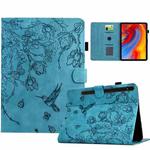 For Samsung Galaxy Tab S9 Flowers and Bird Embossed Smart Leather Tablet Case(Light Blue)