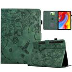 For Samsung Galaxy Tab S9 Flowers and Bird Embossed Smart Leather Tablet Case(Green)
