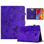 For Samsung Galaxy Tab A 10.1 T580 Flowers and Bird Embossed Smart Leather Tablet Case(Purple)