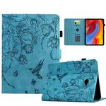 For Samsung Galaxy Tab A 10.1 T580 Flowers and Bird Embossed Smart Leather Tablet Case(Light Blue)
