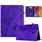 For Samsung Galaxy Tab A 10.5 T590 Flowers and Bird Embossed Smart Leather Tablet Case(Purple)