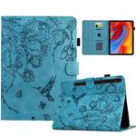 For Samsung Galaxy Tab S10 FE+ Flowers and Bird Embossed Smart Leather Tablet Case(Light Blue)