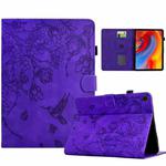 For Samsung Galaxy Tab A9 Flowers and Bird Embossed Leather Tablet Case(Purple)