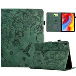 For Samsung Galaxy Tab A9 Flowers and Bird Embossed Leather Tablet Case(Green)