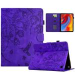 For Amazon Fire HD 8 2022/2020 Flowers and Bird Embossed Smart Leather Tablet Case(Purple)