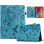 For Amazon Fire 7 2019/2017/2015 Flowers and Bird Embossed Smart Leather Tablet Case(Light Blue)