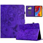 For Amazon Kindle Paperwhite 4/3/2/1 Flowers and Bird Embossed Smart Leather Tablet Case(Purple)