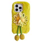 For iPhone 14 Pro Knitted Flower Plush TPU Phone Case(Light Green)