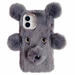 For iPhone 16 Plus Cute Plush Bear TPU Phone Case(Grey)