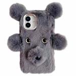 For iPhone 16 Cute Plush Bear TPU Phone Case(Grey)