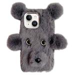 For iPhone 15 Plus Cute Plush Bear TPU Phone Case(Grey)