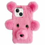 For iPhone 15 Cute Plush Bear TPU Phone Case(Pink)