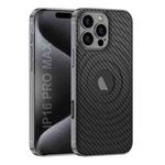 For iPhone 16 Pro GKK Plating Leather Wave MagSafe Phone Case(Carbon Fiber)