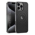 For iPhone 16 Pro Max GKK Plating Leather Wave MagSafe Phone Case(Carbon Fiber)