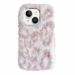 For iPhone 15 Leopard Print Plush TPU Phone Case(Pink)