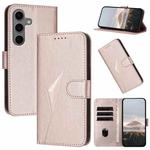 For Samsung Galaxy S25+ 5G Triangle Pattern Buckle Clasp Leather Phone Case(Rose Gold)