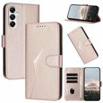 For Samsung Galaxy S24 FE 5G Triangle Pattern Buckle Clasp Leather Phone Case(Rose Gold)