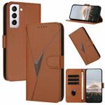For Samsung Galaxy S21+ 5G Triangle Pattern Buckle Clasp Leather Phone Case(Brown)