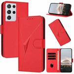 For Samsung Galaxy S21 Ultra 5G Triangle Pattern Buckle Clasp Leather Phone Case(Red)