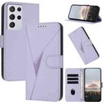 For Samsung Galaxy S21 Ultra 5G Triangle Pattern Buckle Clasp Leather Phone Case(Light Purple)