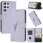 For Samsung Galaxy S22 Ultra 5G Triangle Pattern Buckle Clasp Leather Phone Case(Light Purple)