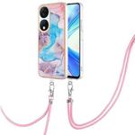 For Honor X7b 4G / 5G Electroplating Pattern IMD TPU Shockproof Case with Neck Lanyard(Milky Way Blue Marble)